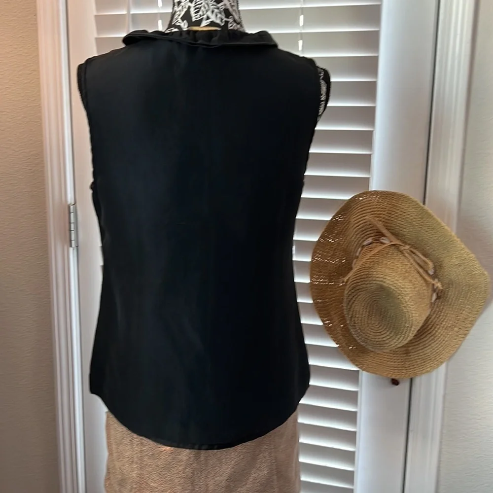 Kate Spade Silk Ruffle Front Sleeveless Blouse Black Small
